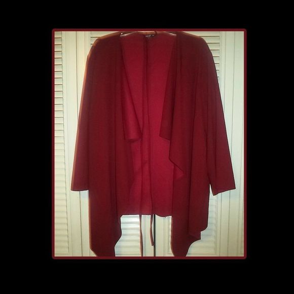 SHEIN CURVE RED TIERED TOP OPEN FRONT CARDIGAN W/BELT-WOMENS SIZE 2XL - Picture 2 of 5